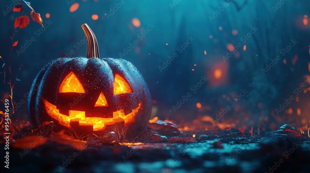Halloween Party Design template featuring a ghoulish pumpkin lantern and text area. . Halloween Party Design template featuring a ghoulish pumpkin lantern and text area. .