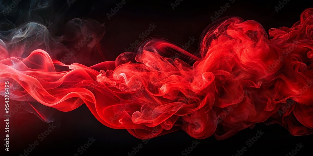Vibrant red wispy smoke curls rise from a mysterious source, illuminated against a dark moody atmosphere, evoking an Vibrant red wispy smoke curls rise from a mysterious source, illuminated against a dark moody atmosphere, evoking an