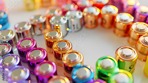 Close-Up of Colorful AA Batteries with Positive Ends – 3D Rendering on White Background photo