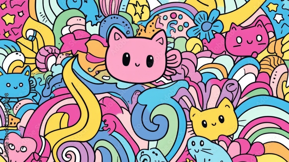 Cute Kawaii Style Doodle Design for Kids with Bold Lines and Soft Pastel Colors Cute Kawaii Style Doodle Design for Kids with Bold Lines and Soft Pastel Colors