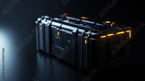 Futuristic black storage box with glowing orange accents, perfect for technology or gaming-themed projects. photo