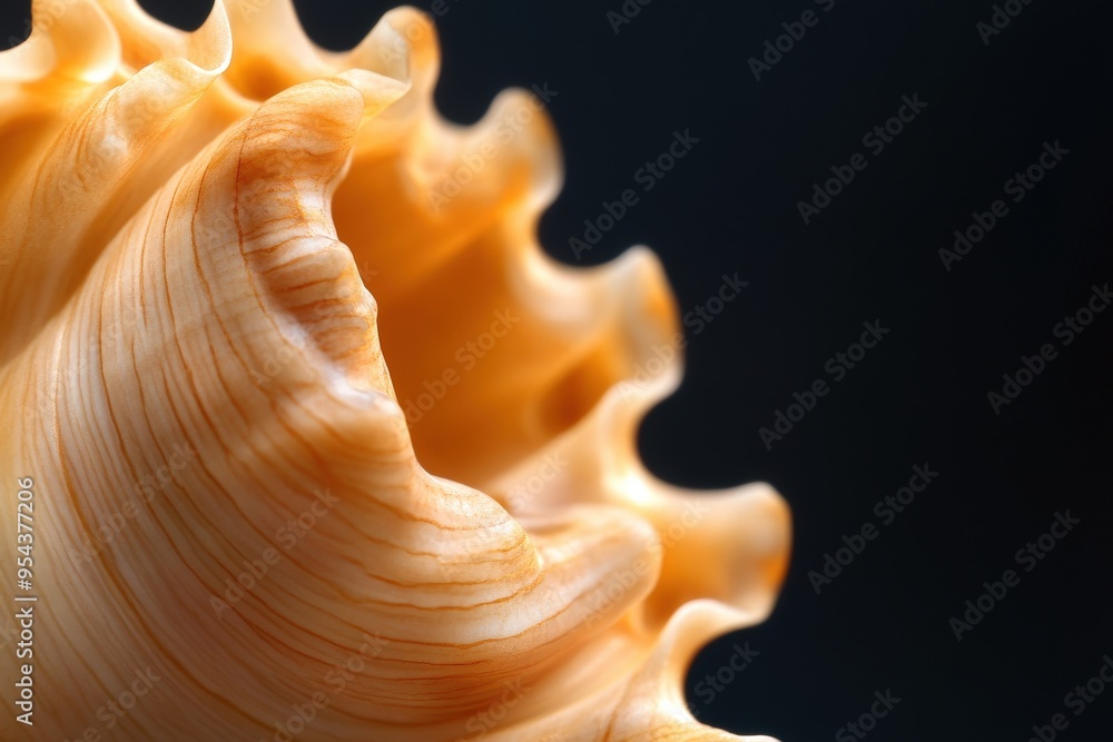 Stunning close-up of a beautiful seashell showcasing intricate patterns and smooth textures against a dark backdrop. Stunning close-up of a beautiful seashell showcasing intricate patterns and smooth textures against a dark backdrop.