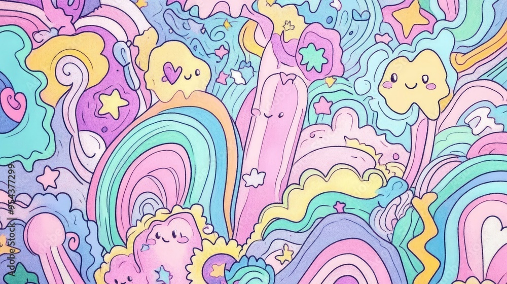 Cute Kawaii Style Doodle Design for Kids with Bold Lines and Soft Pastel Colors Cute Kawaii Style Doodle Design for Kids with Bold Lines and Soft Pastel Colors
