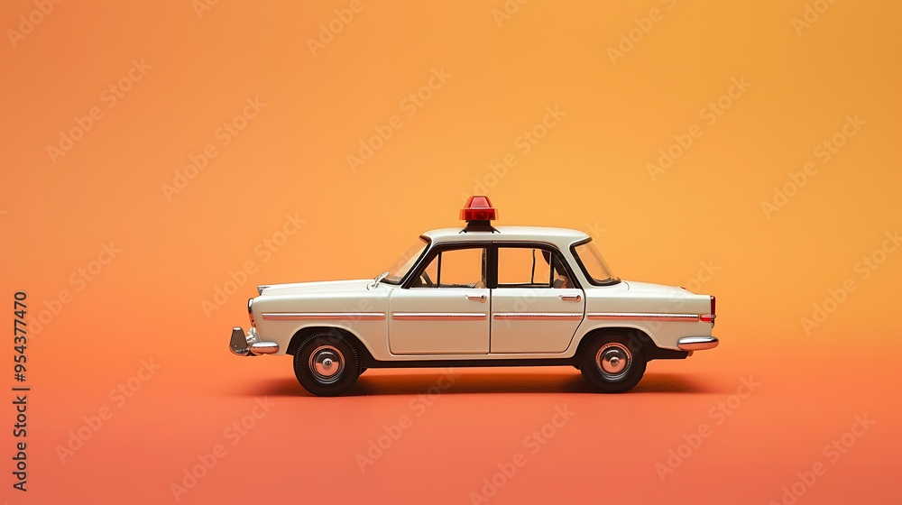 Toy police car isolated on amber and peach background Toy police car isolated on amber and peach background