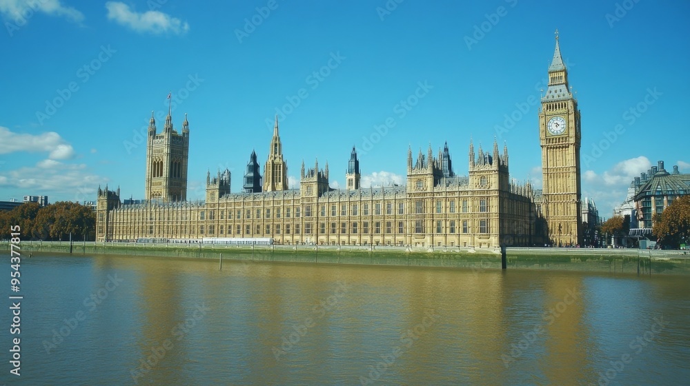 Fototapeta premium Parliament on Thames in sunny London.