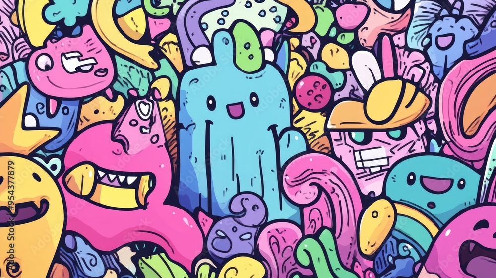 Cute Kawaii Style Doodle Design for Kids with Bold Lines and Soft Pastel Colors Cute Kawaii Style Doodle Design for Kids with Bold Lines and Soft Pastel Colors