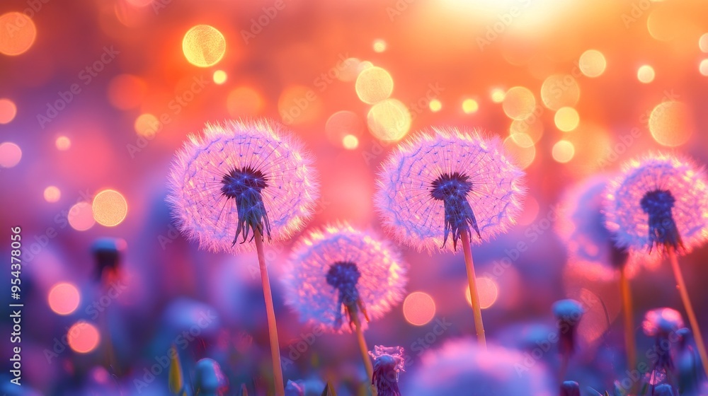 Dandelion Seeds Illuminated by Warm Bokeh Lights Dandelion Seeds Illuminated by Warm Bokeh Lights