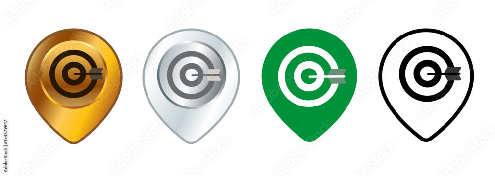 Archery dartboard target place map location destination pinpoint area navigation arrow sign symbol set collection design icons Archery dartboard target place map location destination pinpoint area navigation arrow sign symbol set collection design icons