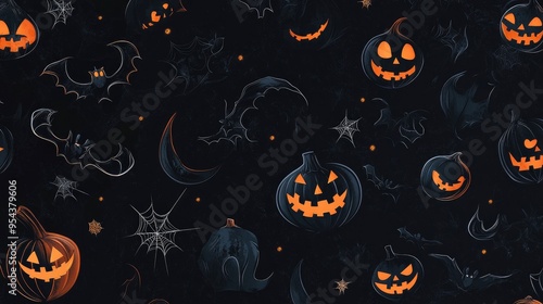 Beautiful Halloween patterns on a black backdrop, ideal for banners, landing pages, offices, classrooms, backgrounds, and more.