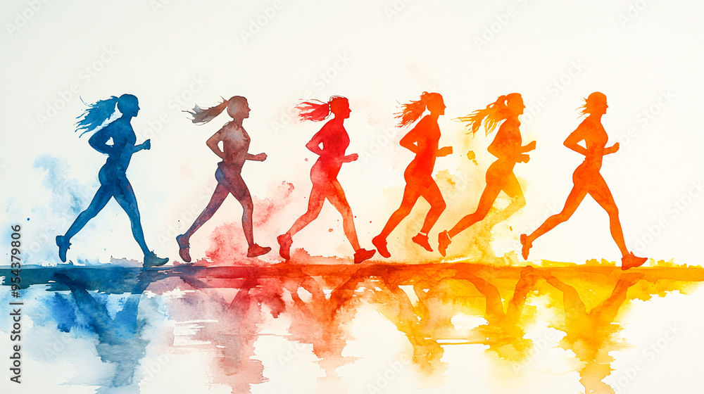 Fototapeta premium Empowering Women Jogging Together - Promoting Fitness, Health Awareness and Community Support
