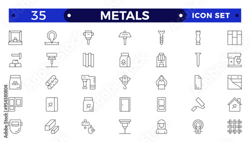 Metals icons set. Outline set of metallurgy vector icons for ui design. Steel products, thin line icon set. Outline icon collection.