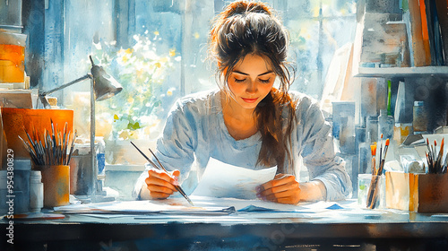 Serene Creative Therapy - Woman Painting in Sunlit Studio