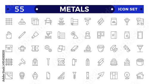 Metals icons set. Outline set of metallurgy vector icons for ui design. Steel products, thin line icon set. Outline icon collection.