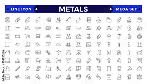 Metals icons set. Outline set of metallurgy vector icons for ui design. Steel products, thin line icon set. Outline icon collection.