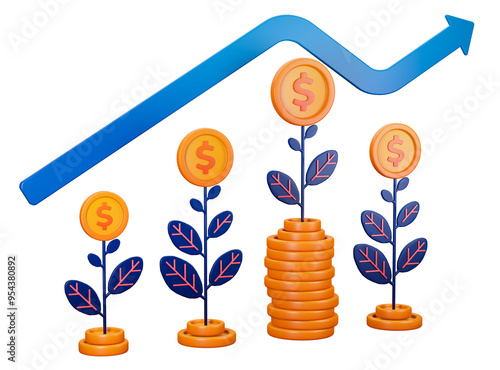 3d transparent render of volatile financial investments with capital or funds produce more returns. Can be used for banking, financial sector, fintech apps, banners, financial and economic education