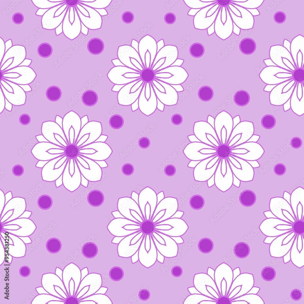 seamless pattern with white flowers and small purple dots on purple background seamless pattern with white flowers and small purple dots on purple background