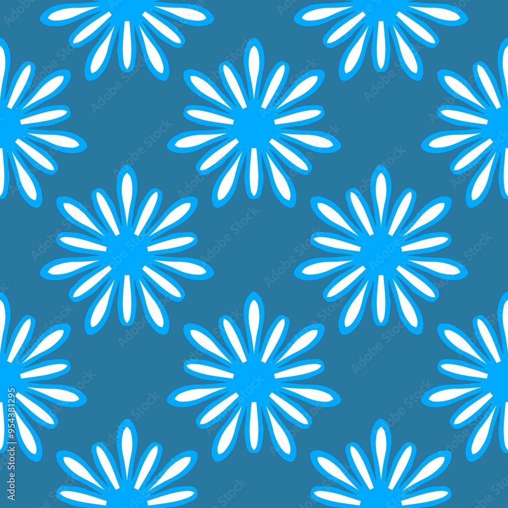 seamless pattern with blue line flowers on the dark blue background seamless pattern with blue line flowers on the dark blue background
