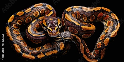 Pair of Simalia kinghorni pythons entwined photo