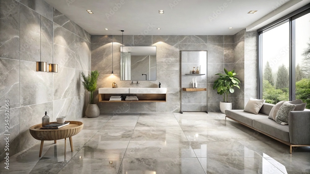 Light grey marble tiles with soft and minimal secondary Light grey marble tiles with soft and minimal secondary