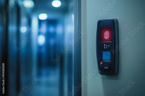 finger print scan access control on wall of entrance door office