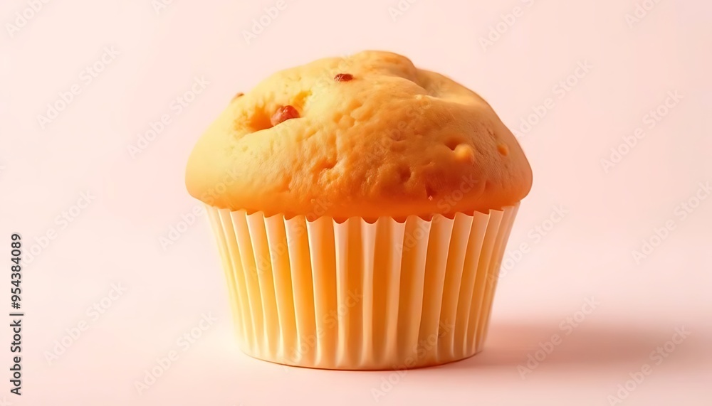 Delicious Homemade Muffin with Chocolate Chips on Pink Background Delicious Homemade Muffin with Chocolate Chips on Pink Background