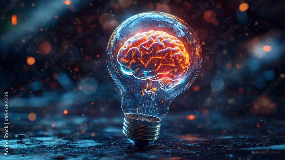 Neuroscience and Psychology. The brain and a light bulb imagery ...