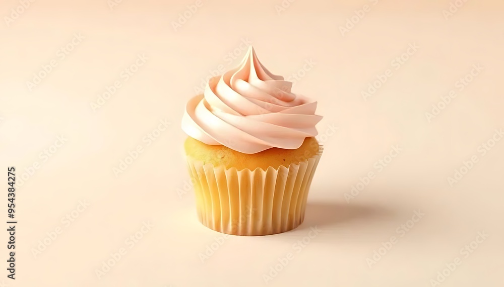 Pink Frosting Cupcake on a Peach Background Pink Frosting Cupcake on a Peach Background