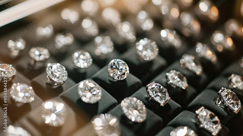 Close-Up Image of Shiny Diamond Jewelry in a High-End Jewelry Store Display Close-Up Image of Shiny Diamond Jewelry in a High-End Jewelry Store Display