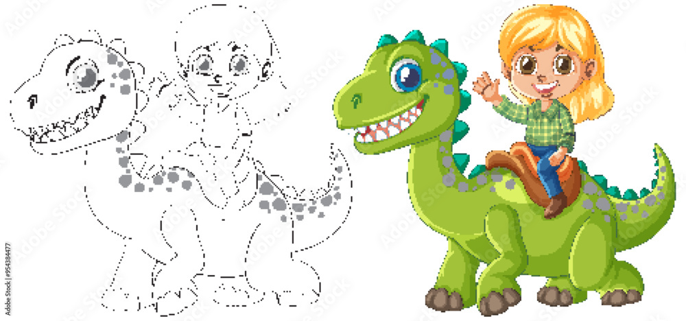 Obraz premium Kid Riding a Friendly Dinosaur