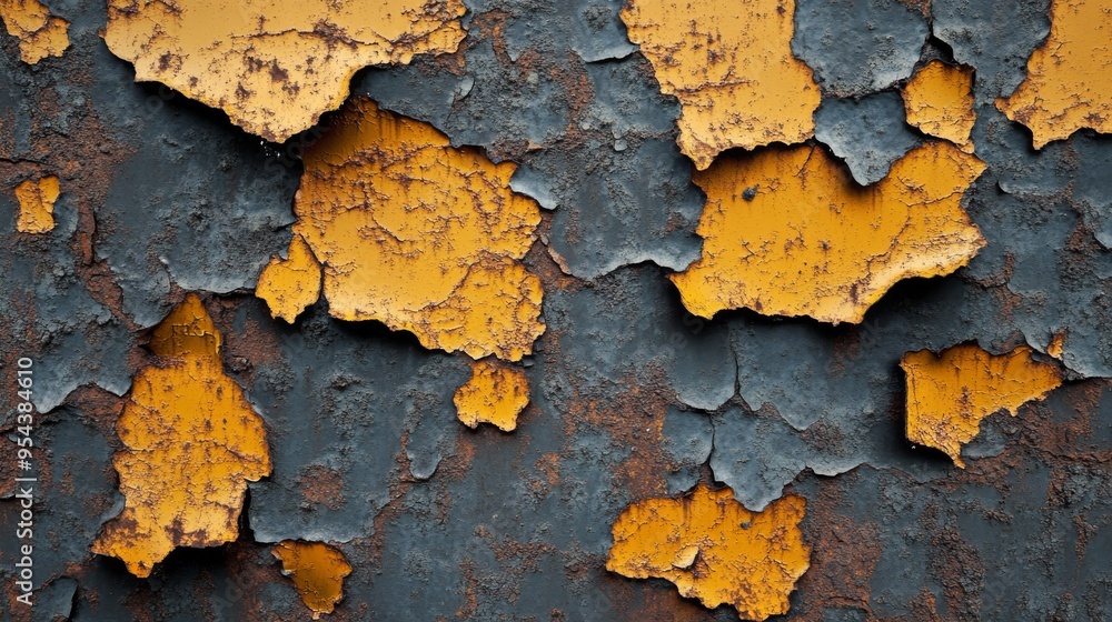 Obraz premium Close-up of a Weathered Surface with Peeling Yellow Paint