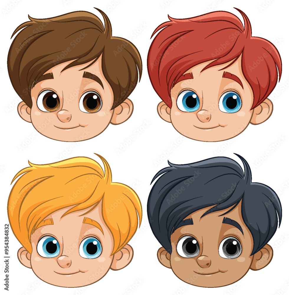 Cute Cartoon Boys' Faces Cute Cartoon Boys' Faces