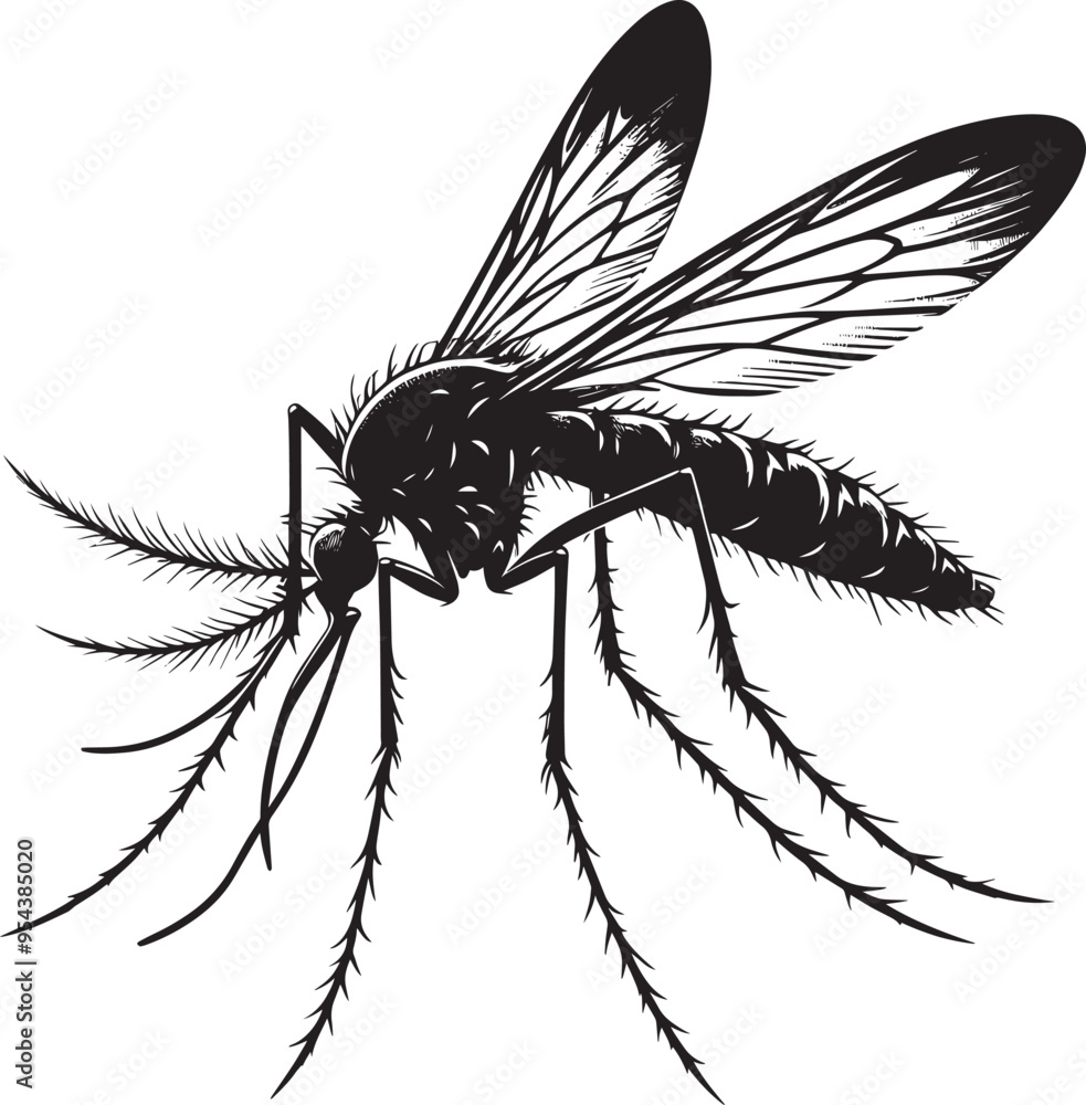 Mosquito Silhouette isolated on white background Minimalist mosquito vector illustration Mosquito Silhouette isolated on white background Minimalist mosquito vector illustration