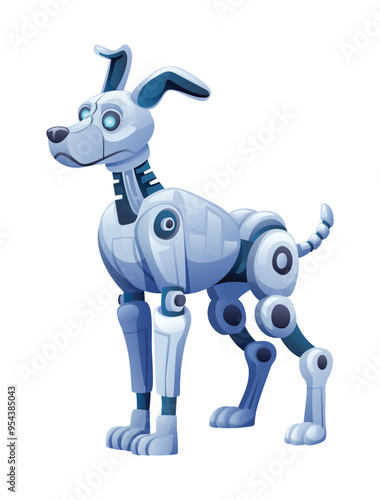 Robotic dog character, featuring mechanical design. Vector cartoon illustration isolated on white background