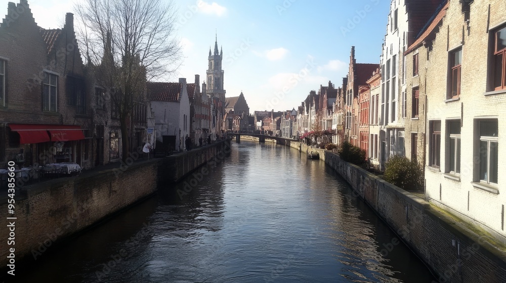 Fototapeta premium Belgium's Bruges canals, sunlit.