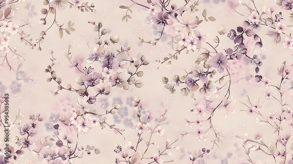 A delicate wallpaper design featuring tiny, intricate flowers and leaves in pastel tones, arranged on a soft lavender background for a feminine and elegant feel. 8k UHD, suitable for high-quality A delicate wallpaper design featuring tiny, intricate flowers and leaves in pastel tones, arranged on a soft lavender background for a feminine and elegant feel. 8k UHD, suitable for high-quality