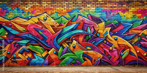 Colorful graffiti mural on a brick wall , urban, street art, spray paint, graffiti, city, artistic, creative, vandalism