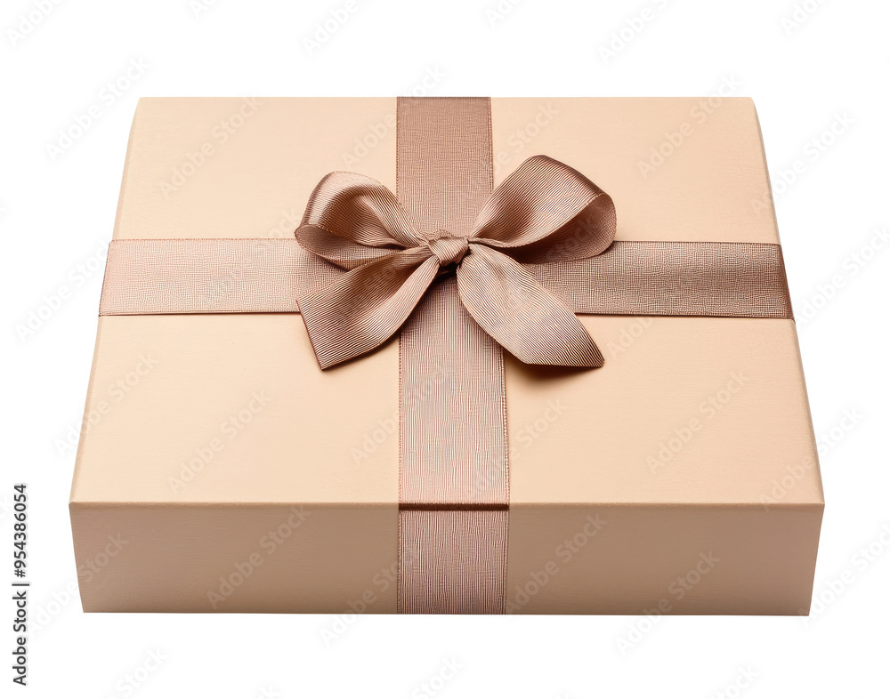 Gift wrapped in brown craft paper with ribbon isolated on transparent background, top view Gift wrapped in brown craft paper with ribbon isolated on transparent background, top view