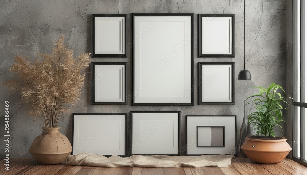 Aesthetic gallery wall mockups featuring various frame styles and sizes, ideal for showcasing artwork or photography Aesthetic gallery wall mockups featuring various frame styles and sizes, ideal for showcasing artwork or photography