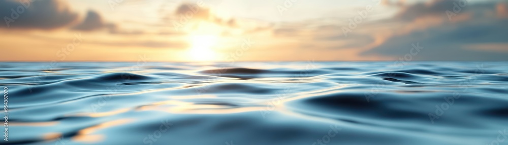 Tranquil Ocean Waves at Sunset with Golden Sky and Gentle Clouds in the Background Tranquil Ocean Waves at Sunset with Golden Sky and Gentle Clouds in the Background