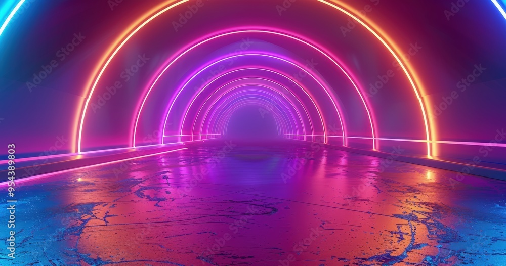 A vibrant, neon-lit tunnel with reflective surfaces, creating a futuristic atmosphere. A vibrant, neon-lit tunnel with reflective surfaces, creating a futuristic atmosphere.