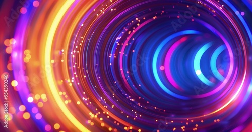 A vibrant abstract swirl of colorful lights and particles creating a dynamic visual effect.