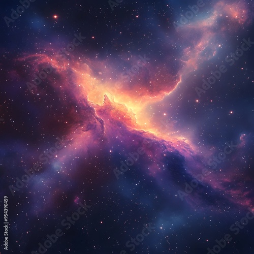 A Cosmic Nebula with Bright Stars and Gas Clouds photo