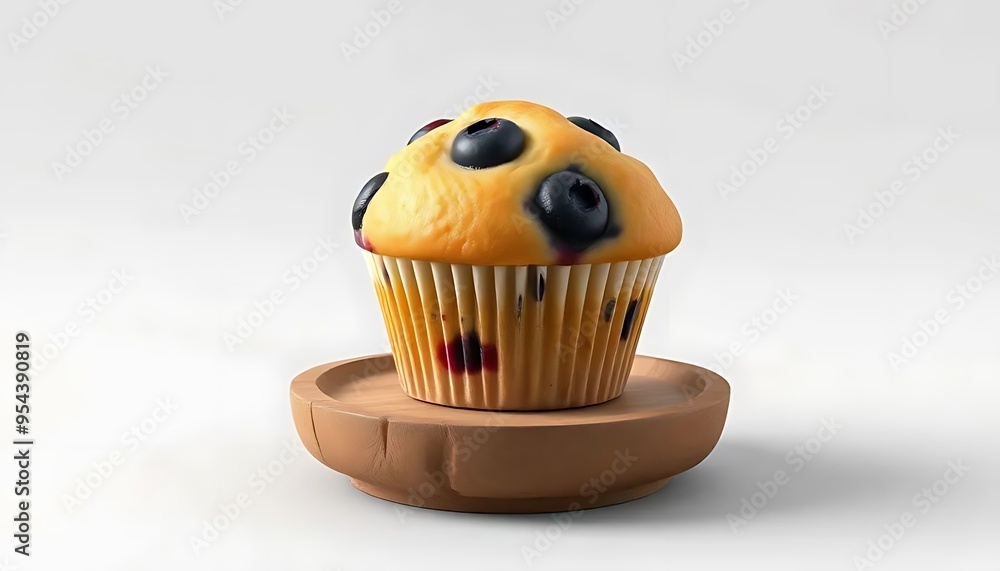 Delicious Blueberry Muffin on a Wooden Plate Delicious Blueberry Muffin on a Wooden Plate