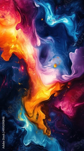 Abstract Swirling Liquid Painting in Vibrant Colors photo