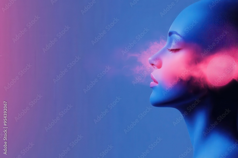 A vibrant artistic portrait of a model emitting colorful mist, showcasing creativity and beauty in a modern digital style. A vibrant artistic portrait of a model emitting colorful mist, showcasing creativity and beauty in a modern digital style.
