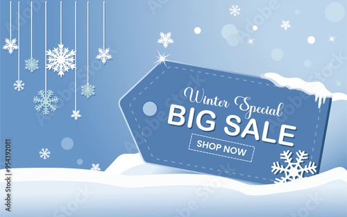 Winter  special big sale banner design with snowflake background