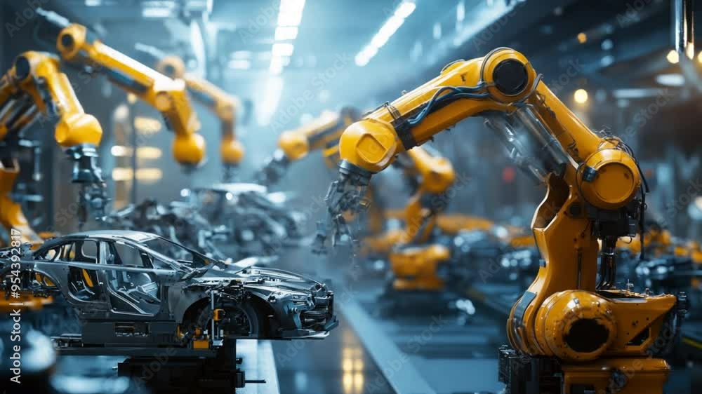 A robot is being assembled in a factory A robot is being assembled in a factory