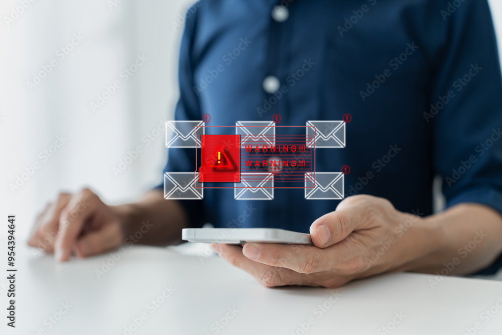 Warning and alert to user from virus, malware or scam. Cyber security protection and prevention program system from hacker or cyberspace hack or attack. Business and technology concept. Warning and alert to user from virus, malware or scam. Cyber security protection and prevention program system from hacker or cyberspace hack or attack. Business and technology concept.