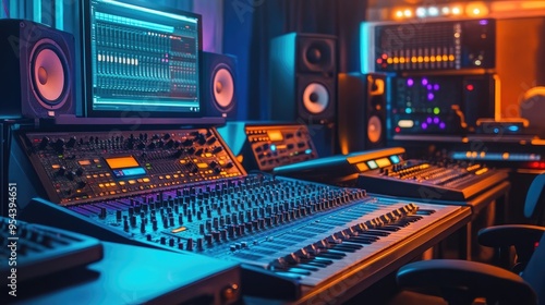 State-of-the-Art Music Studio with Professional Sound Equipment and Instruments