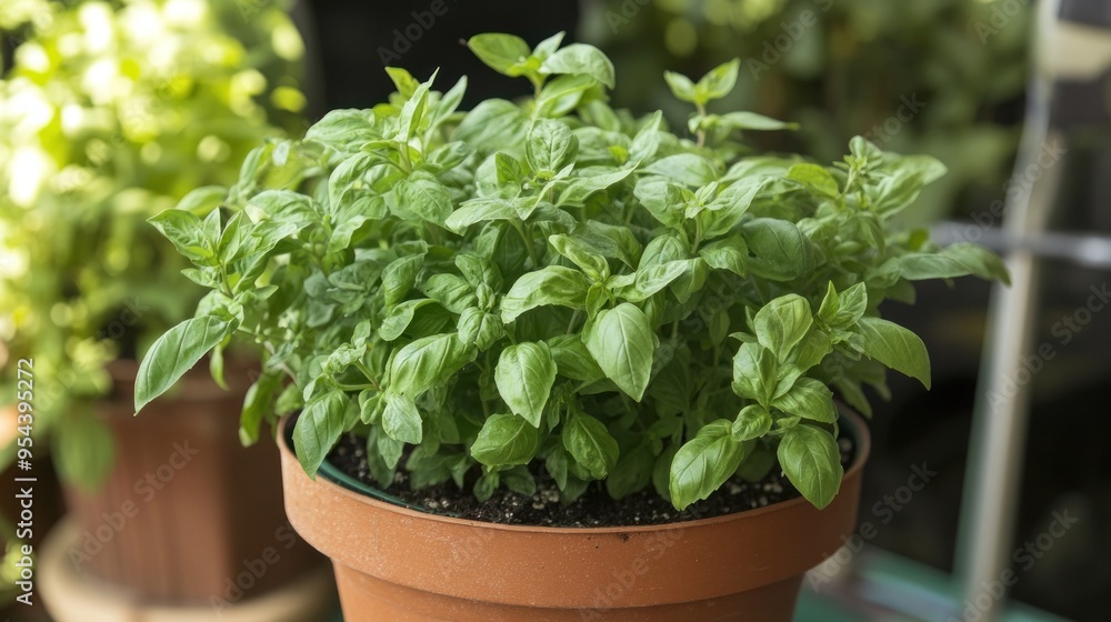 A Lush Pot of Basil Ready for Harvesting A Lush Pot of Basil Ready for Harvesting